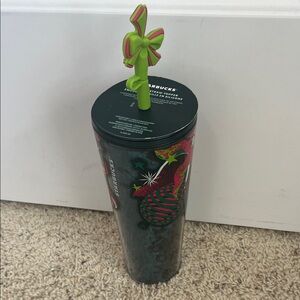 Starbucks Festive Green and Red Tumbler with Bow Straw